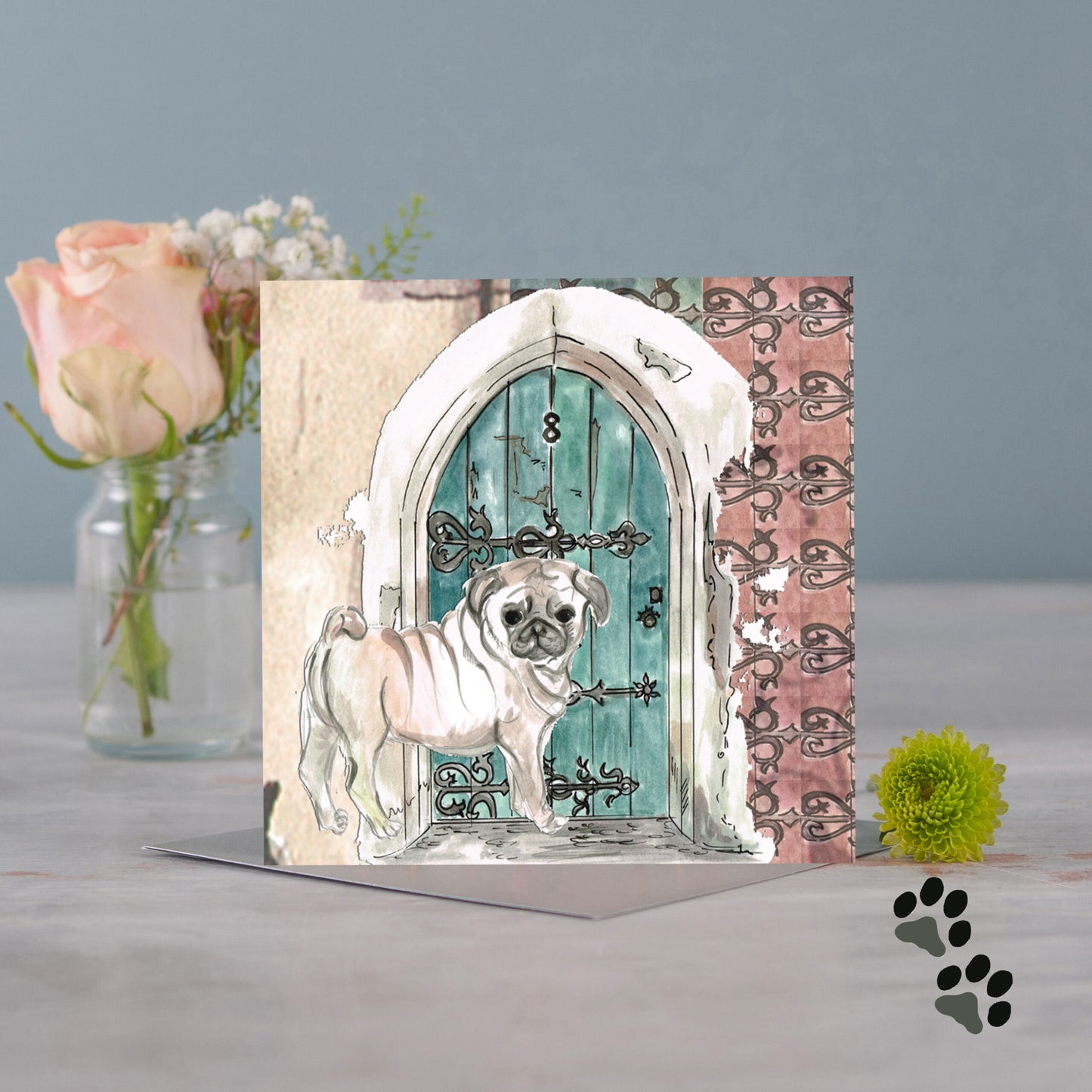 At home with pug greeting card - Pack of 6