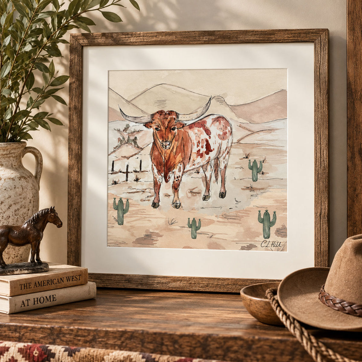 American Longhorn Mounted Print