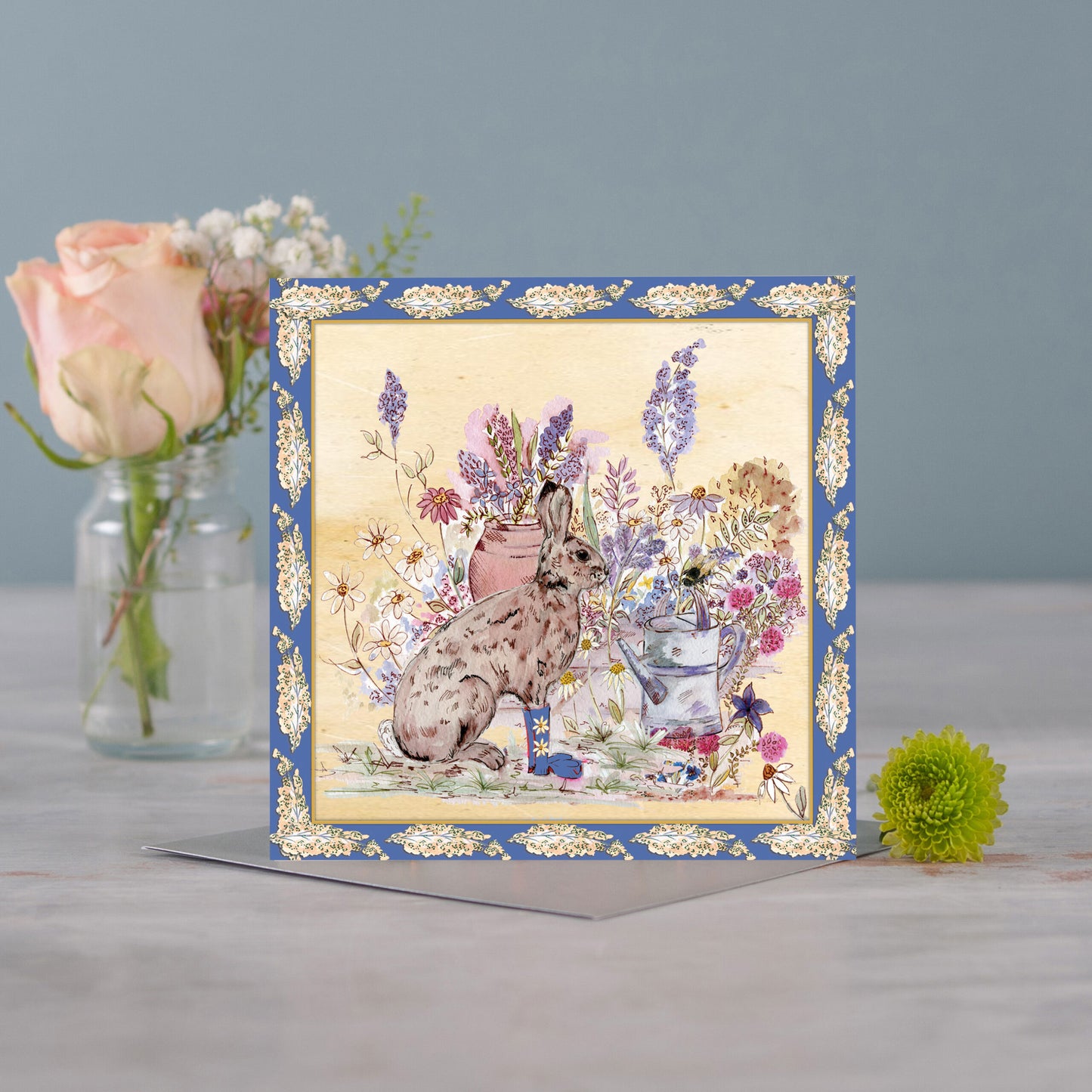 Hare Bouquet Boots Greeting Card - Pack of 6