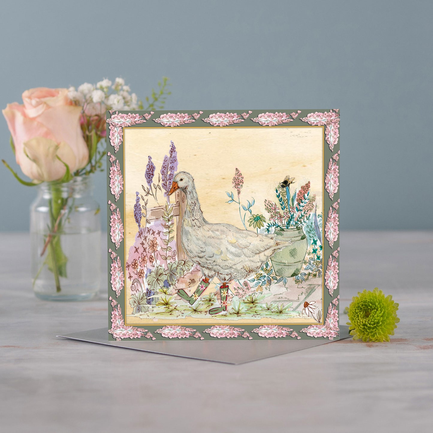 Goose Bouquet Boots Greeting Card - Pack of 6