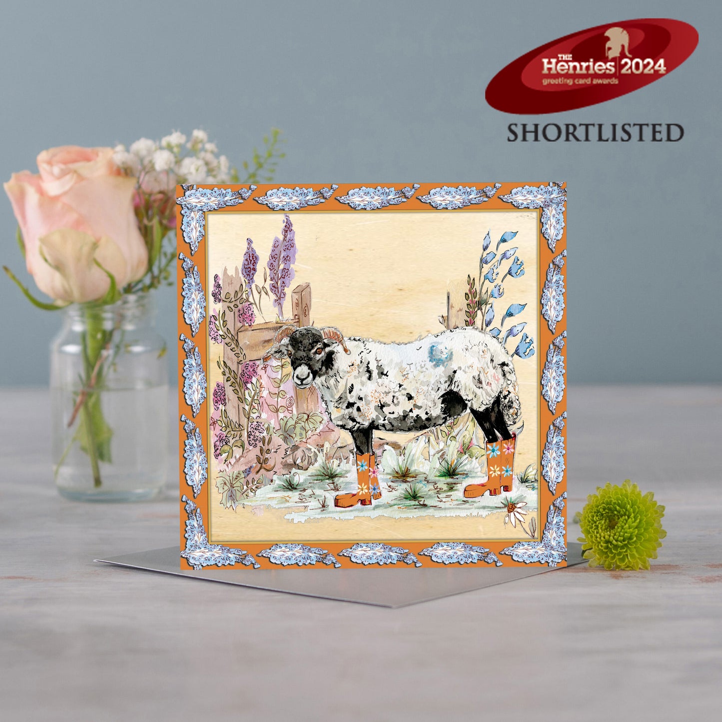 Sheep Bouquet Boots Greeting Card - Pack of 6