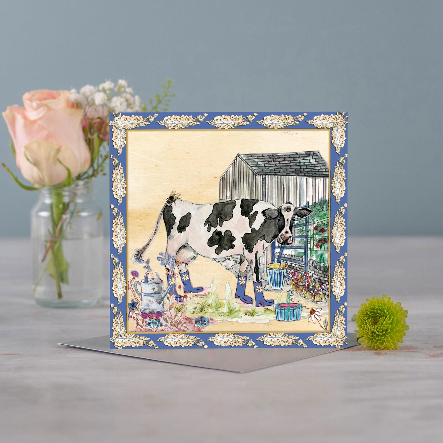 Cow Bouquet Boots Greeting Card - Pack of 6