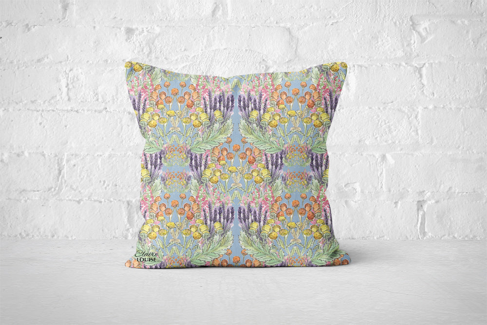 Blue Garden Blooms Outdoor Cushion