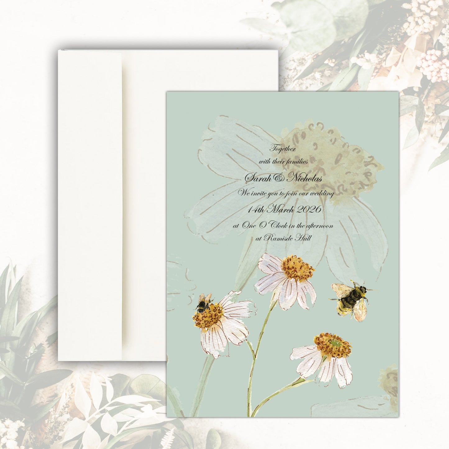 Daisies Wedding Invitation (Green)