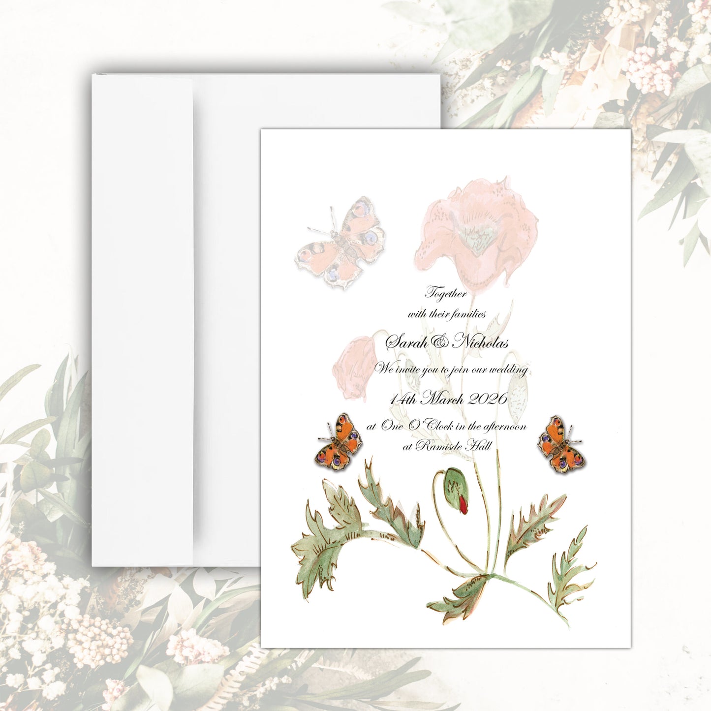 Poppies Wedding Invitation (White)