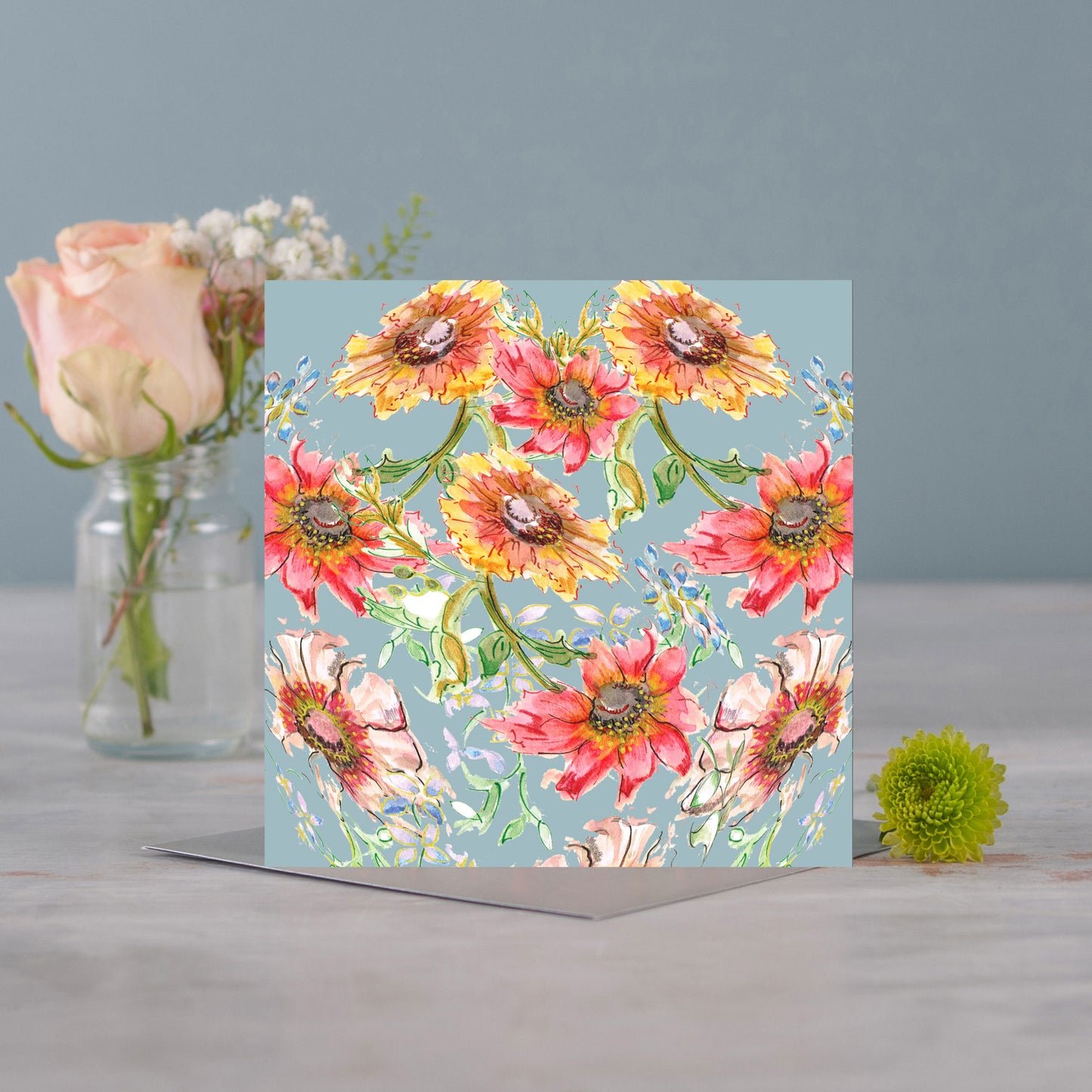 Blue Blooms Greetings Card - Pack of 6
