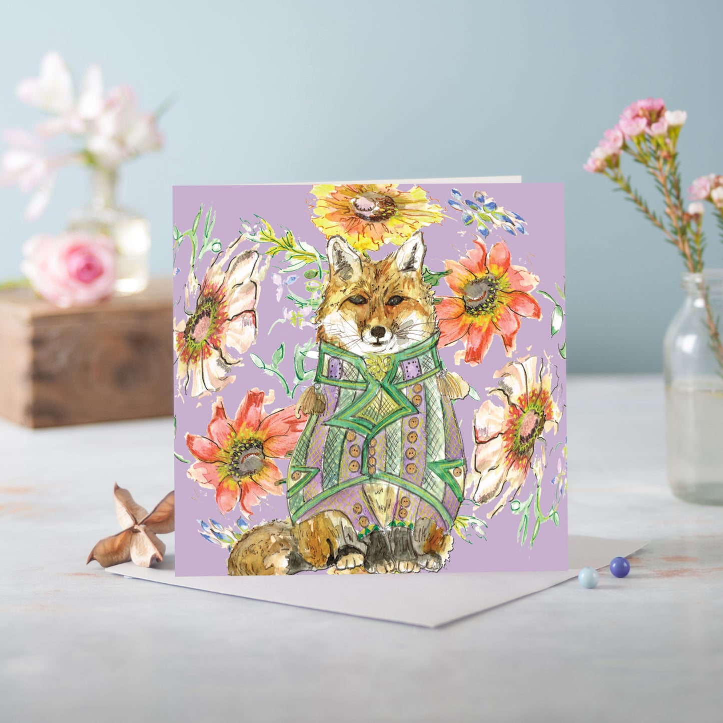 Cottage Floral Ornate Fox Greeting Card - Pack of 6