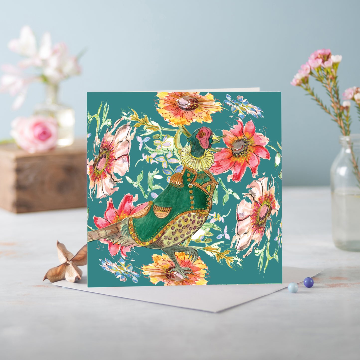 Cottage Floral Ornate Pheasant Greeting Card - Pack of 6