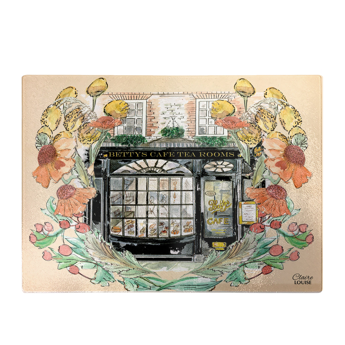 Bettys In Full Bloom Glass Chopping Board