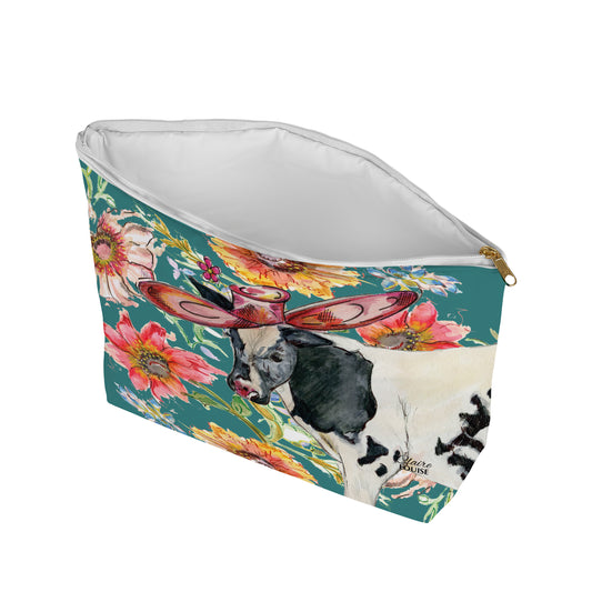 Cottage Floral Cow Cosmetic Bag