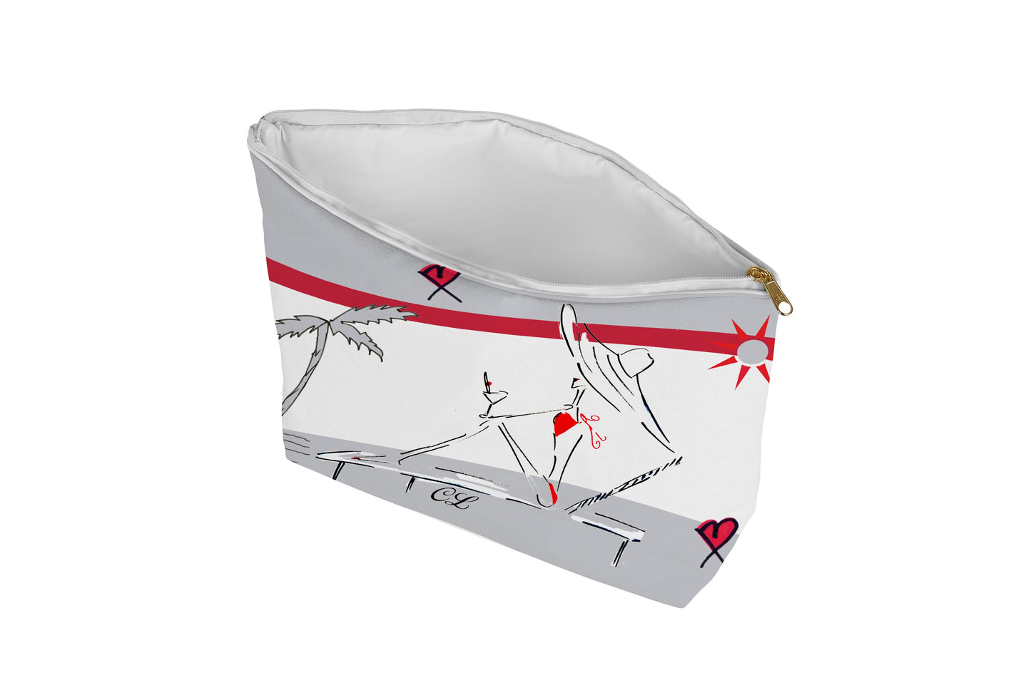 Rectangular pouch with girl sunbathing on the beach design on a white background