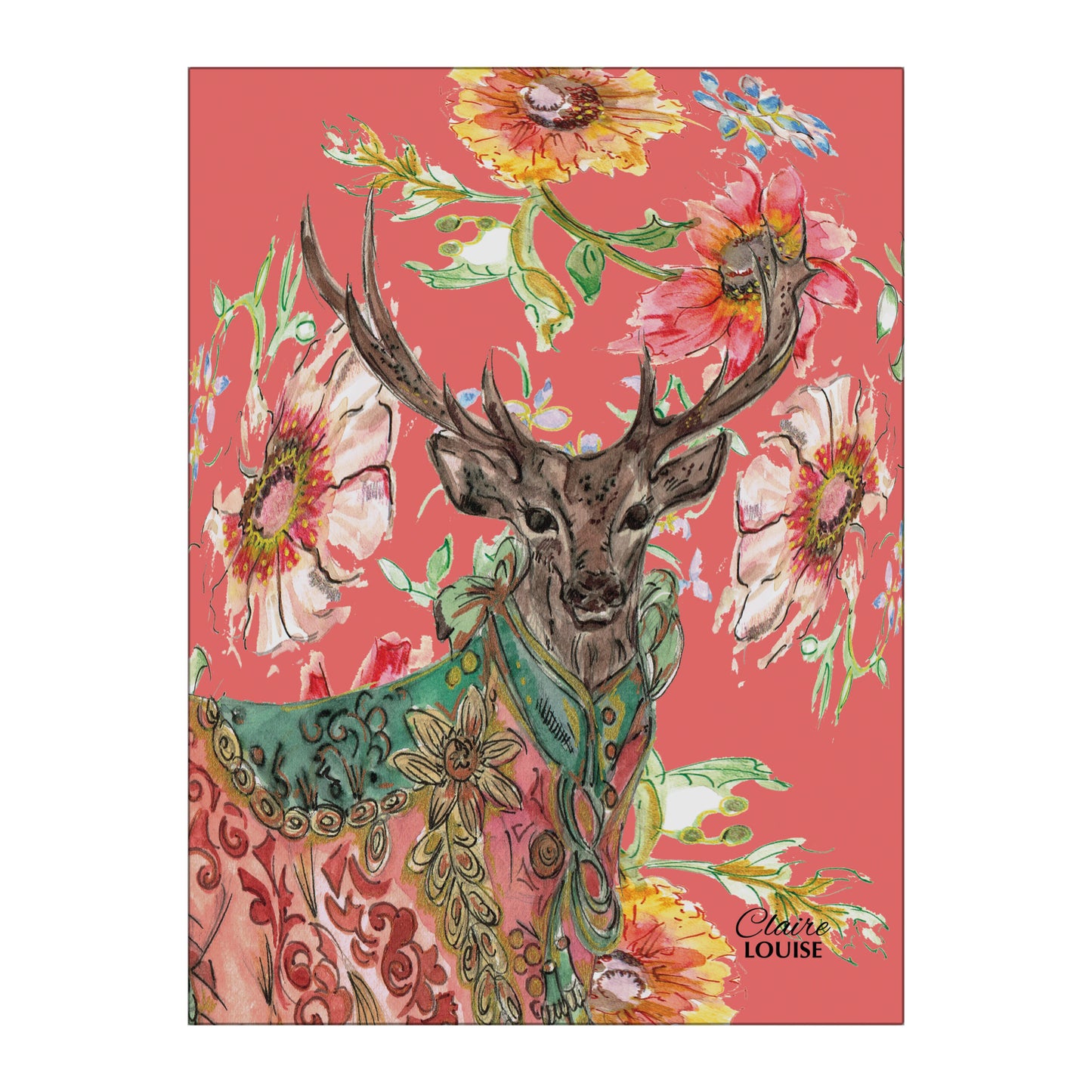 Cottage Floral Ornate Stag Glass Wall Art