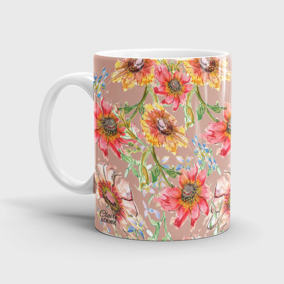 Cottage Floral Pink Suede Ceramic Mug