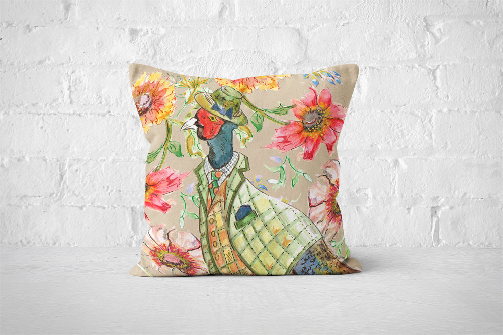 Cottage Floral Pheasant Cushion