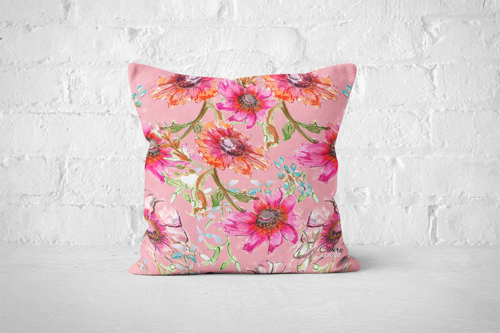 Cottage Flowers Pink Cushion