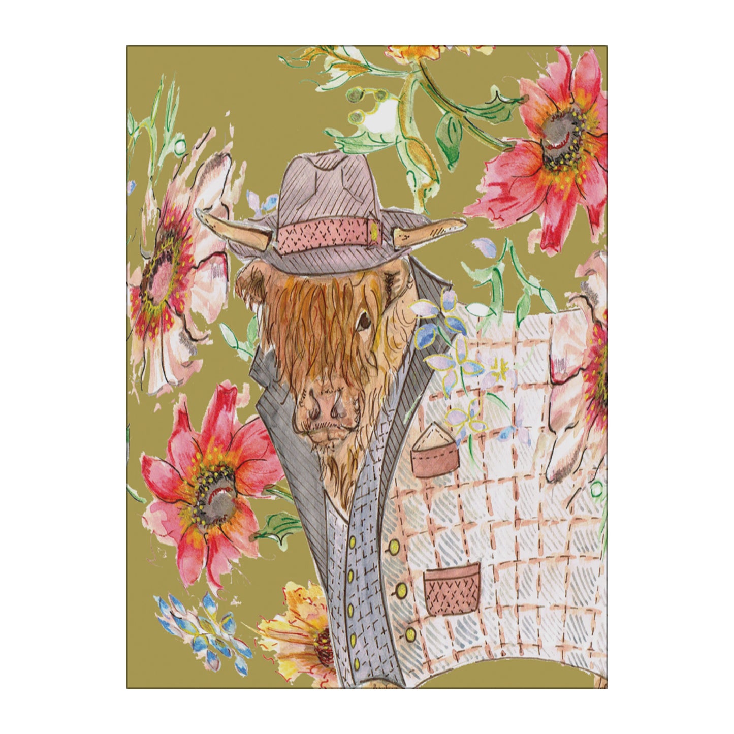 Cottage Highland Cow Glass Wall Art