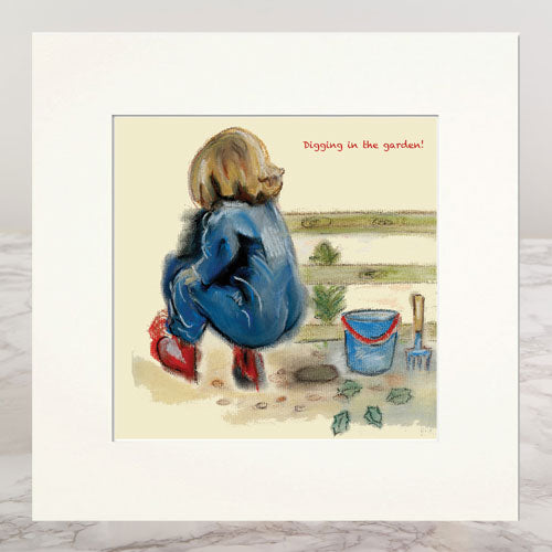 Digging in the Garden Mounted Print