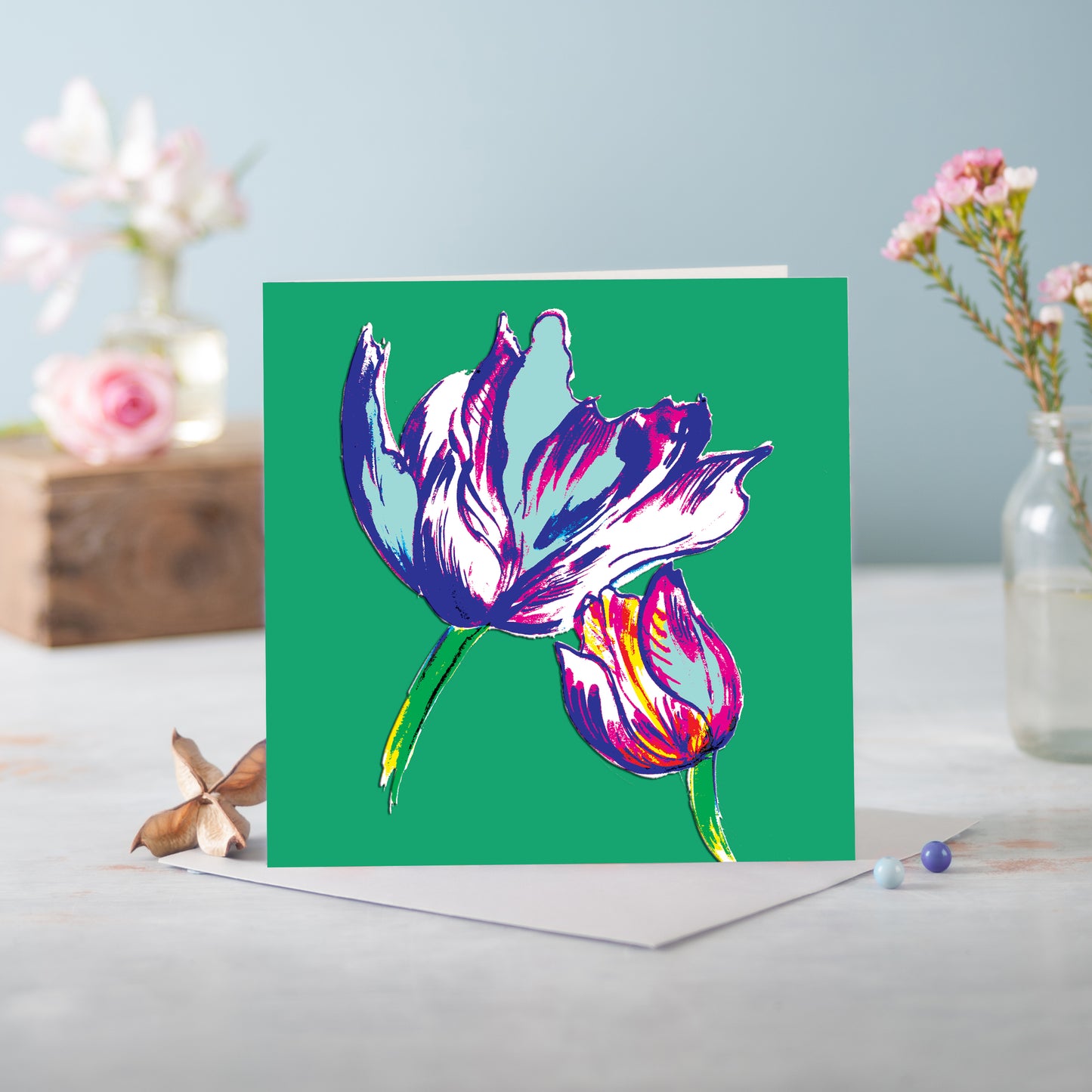 Flora Lyons Blue Greetings Card - Pack of 6