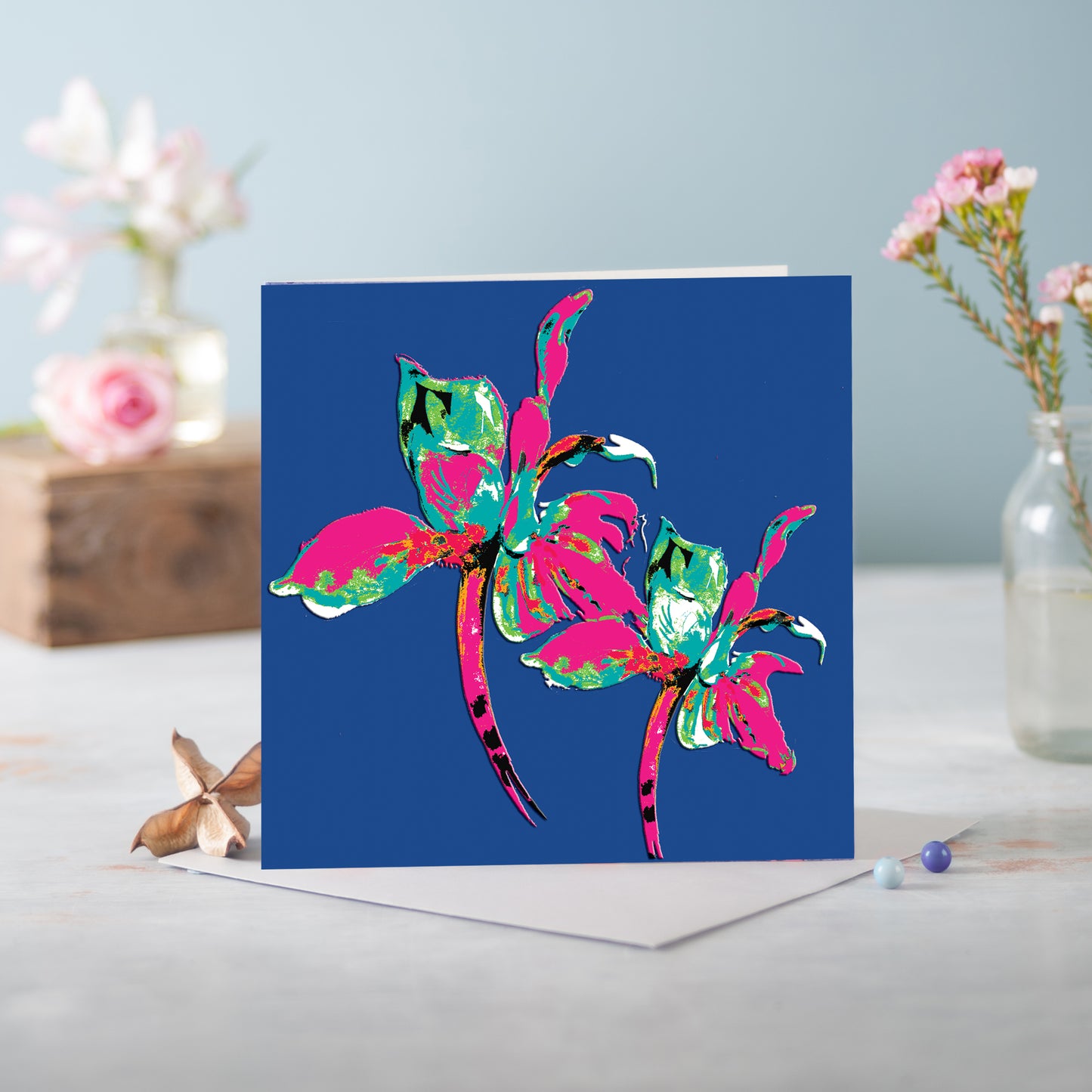 Flora Pink Greetings Card - Pack of 6