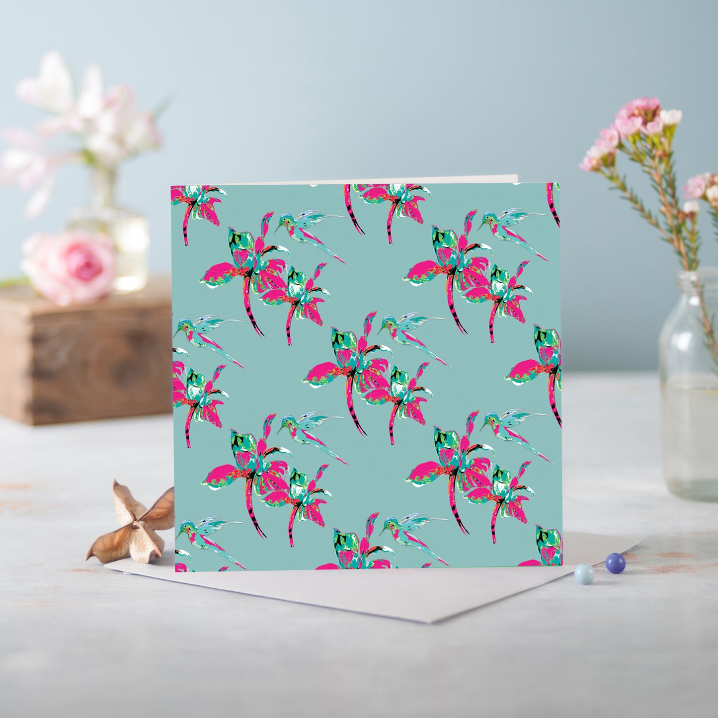 Flora Pop Mineral Blue Pattern Greeting Card - Pack of 6