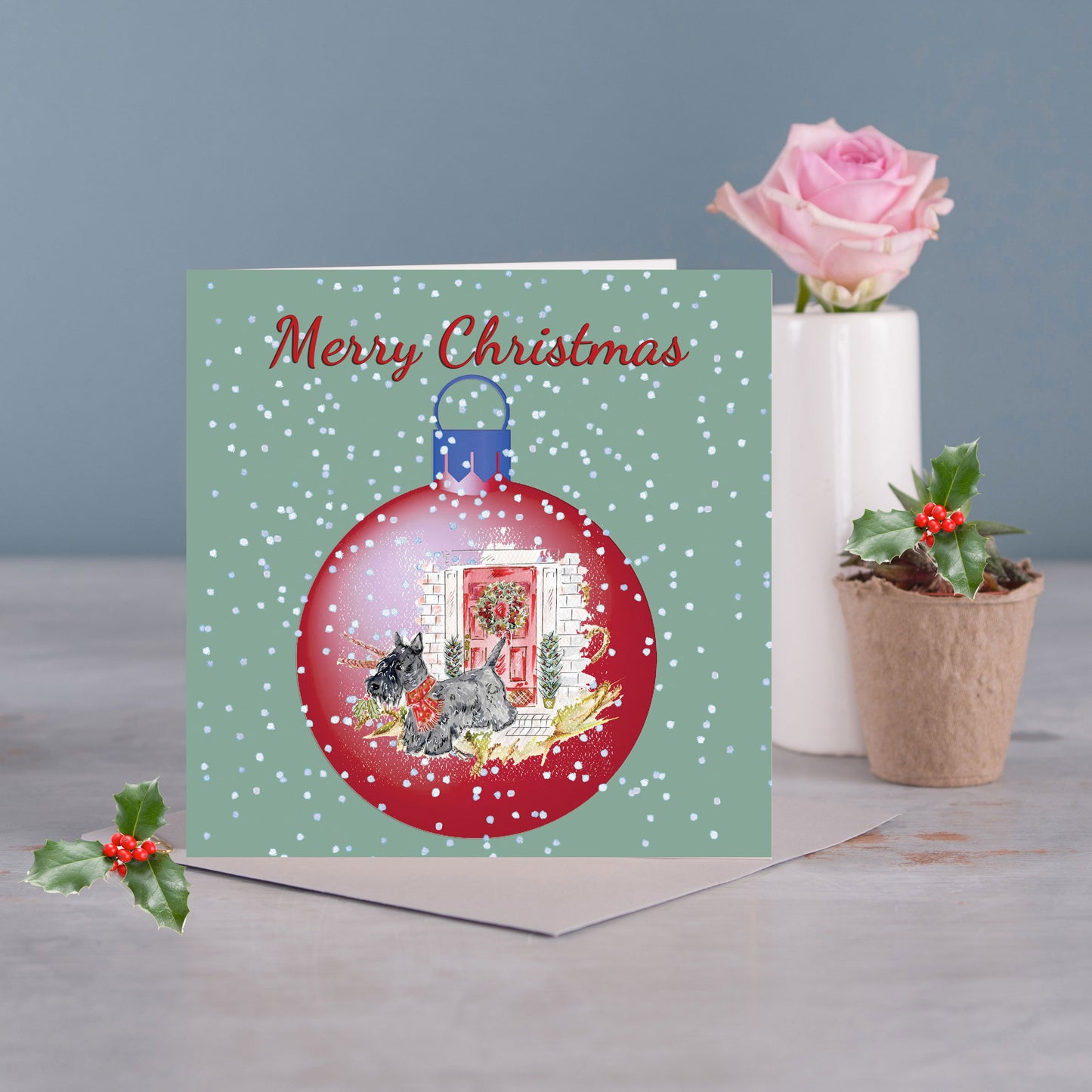 Christmas Bauble Scottie Dog Card - Pack of 6