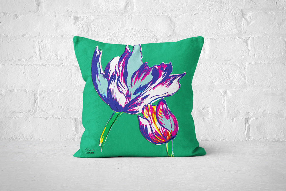 Flora Lyons Blue Cushion
