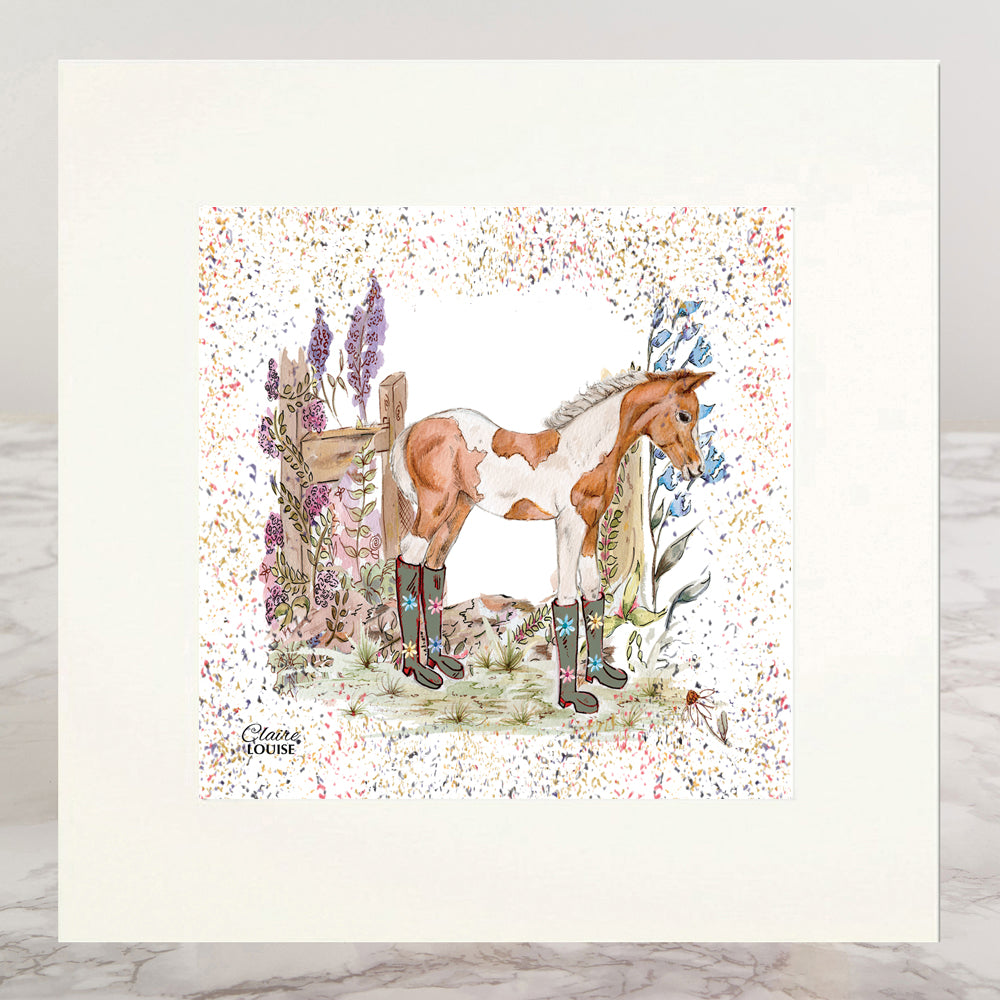 Foal Bouquet Boots Mounted Print