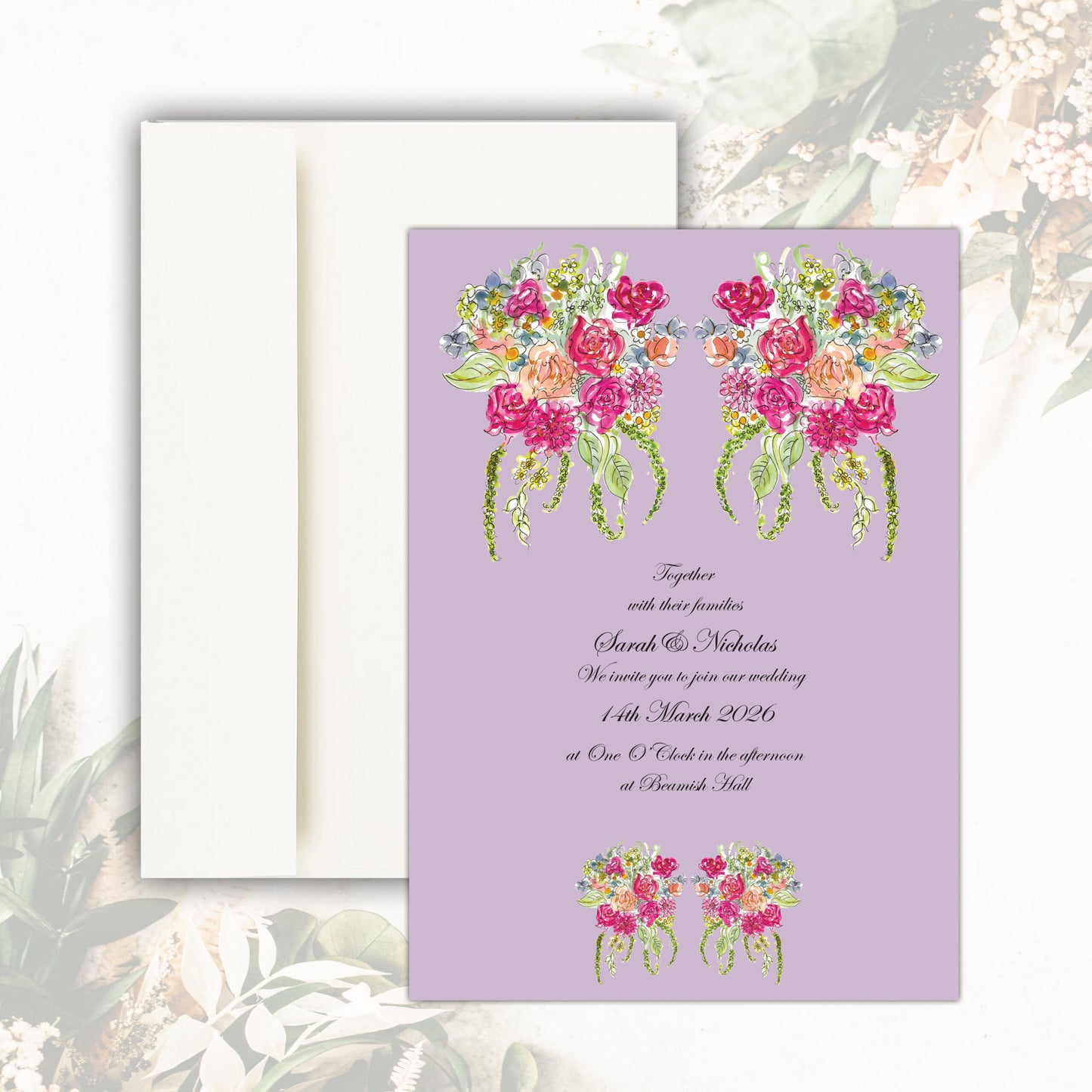 Rose Bouquet Wedding Invitation (Lilac)