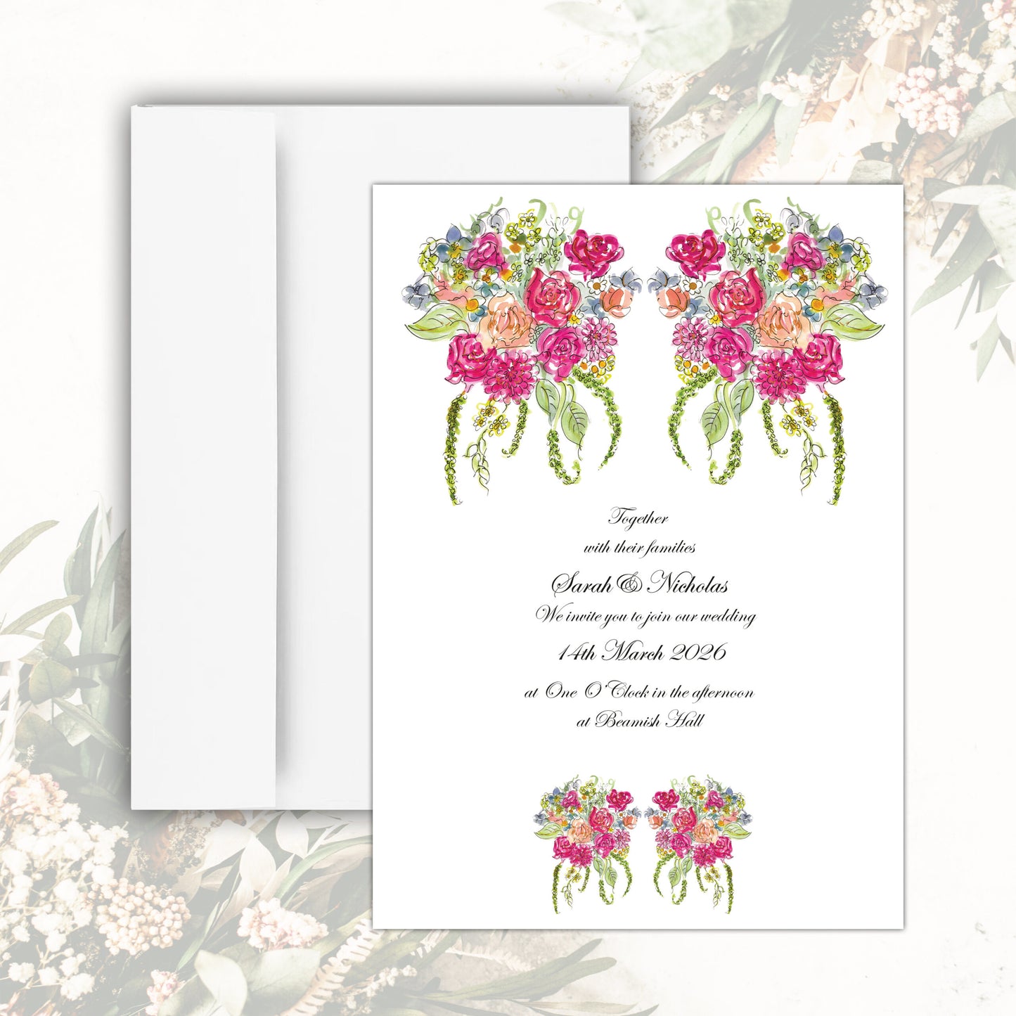 Rose Bouquet Wedding Invitation (White)