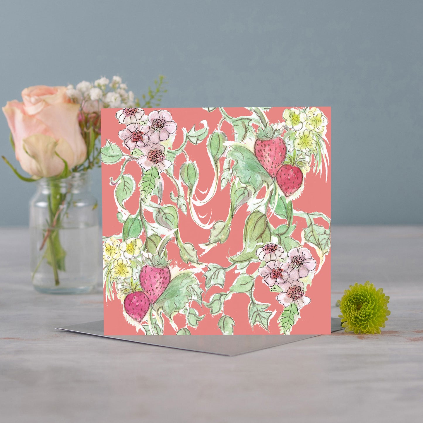 Strawberries & Cream Bloom Greetings Card - Pack of 6