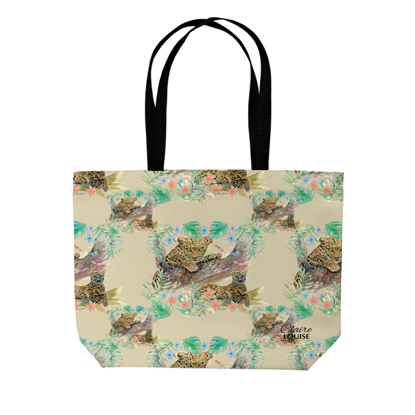 Leopard print double sided print shopper