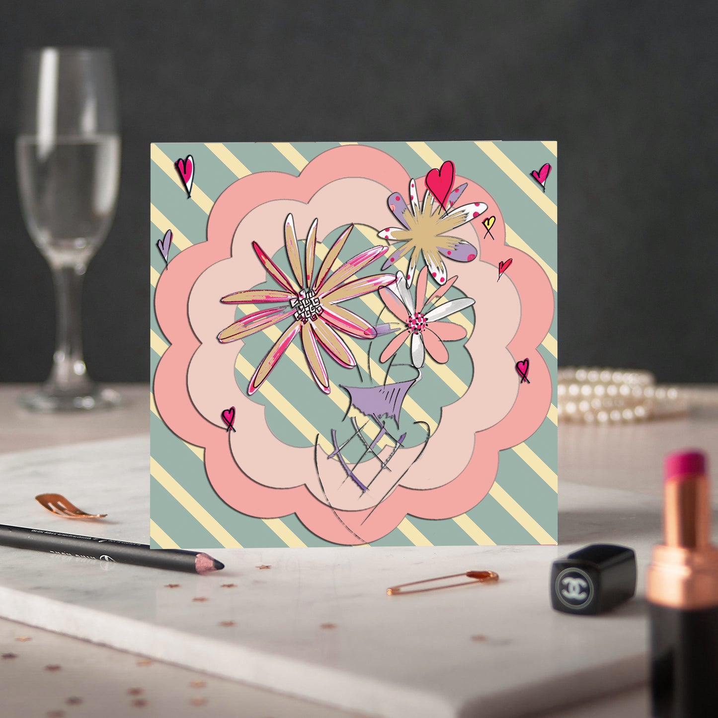 Pale Pink Flora Greeting Card - Pack of 6