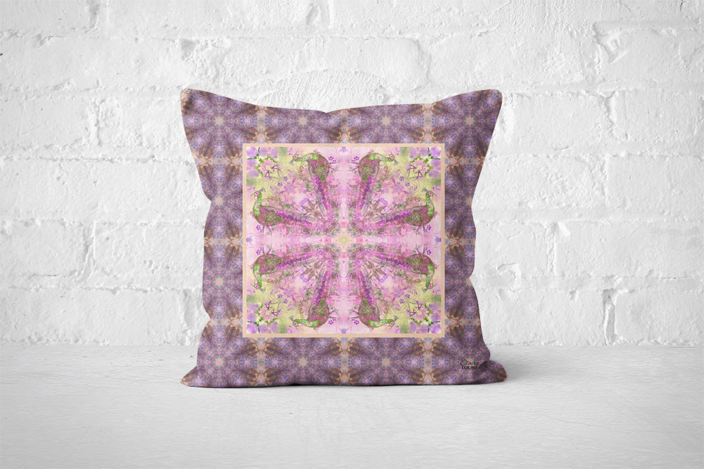 Ornamental Peacock Mauve Cushion