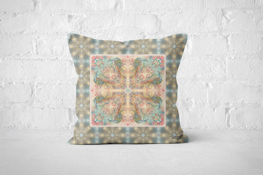Ornamental Peacock Ivory Buff Cushion