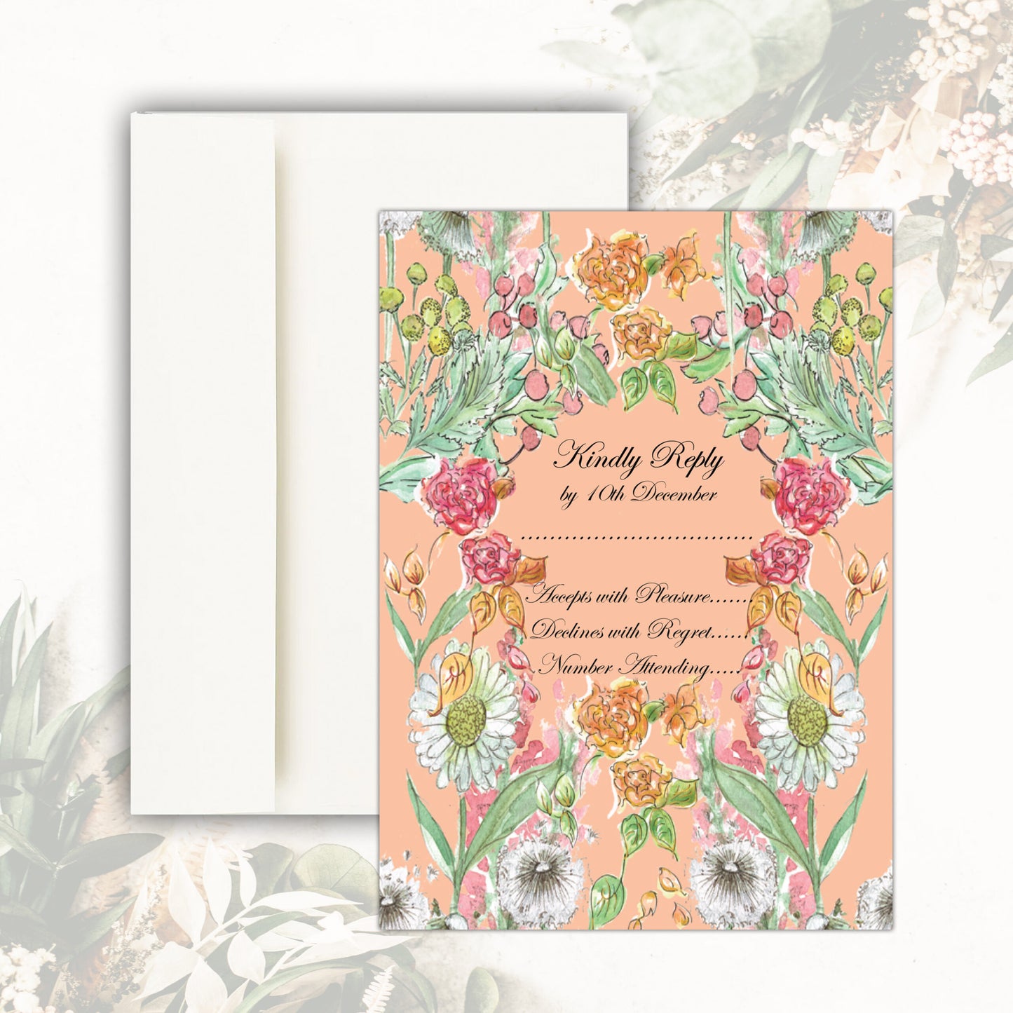 Rose Garden RSVP Card (Peach)