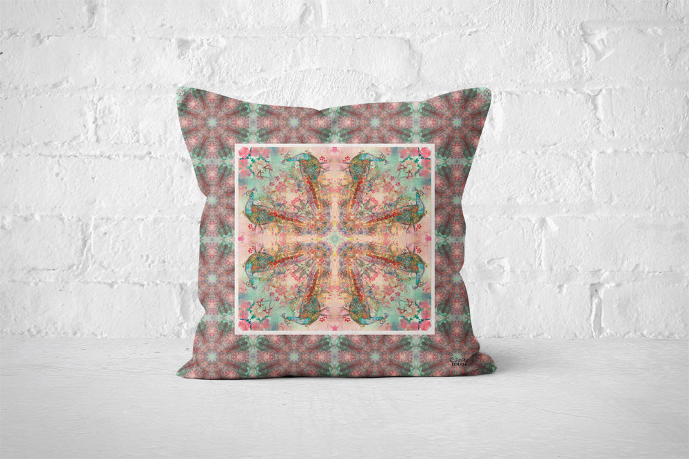 Ornamental Peacock Old Rose Cushion