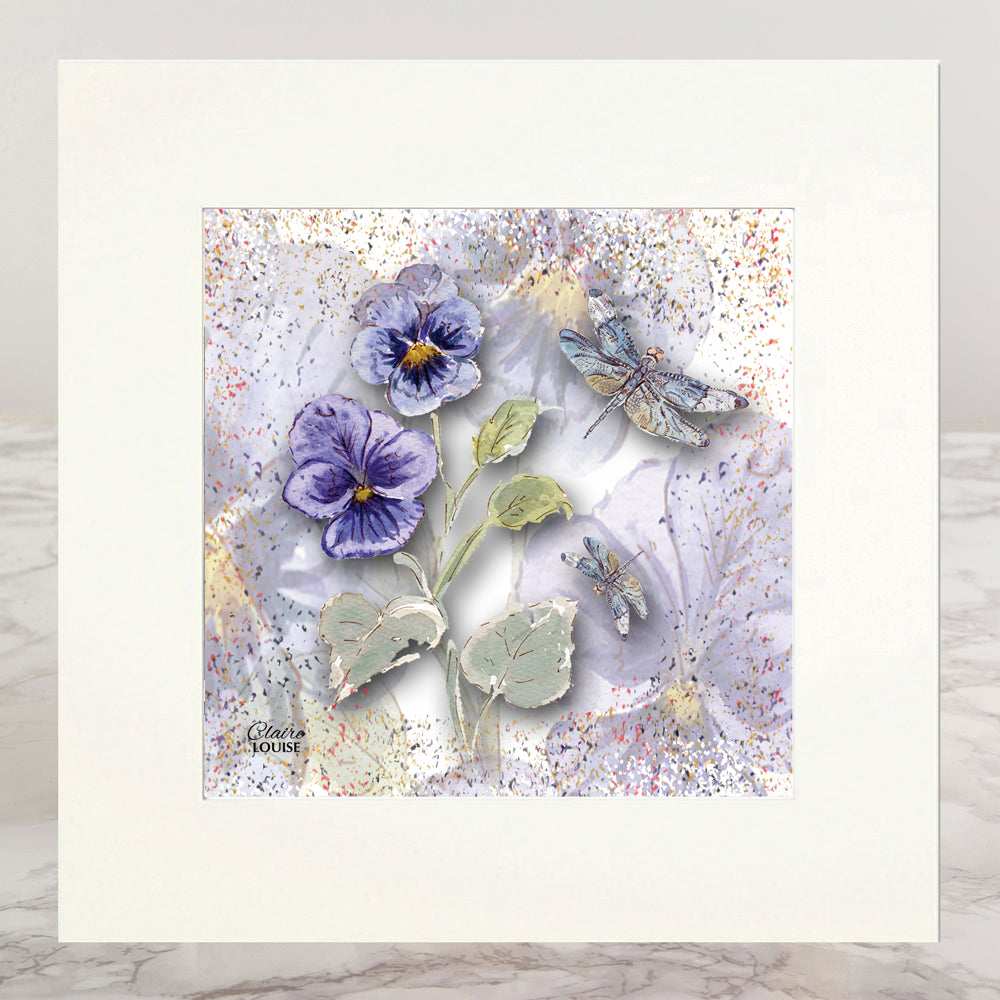 Powder Bloom Pansies Mounted Print