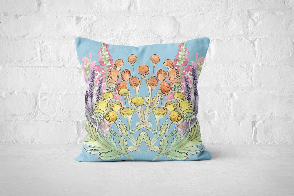 Powder Blue Bloom Outdoor Cushion