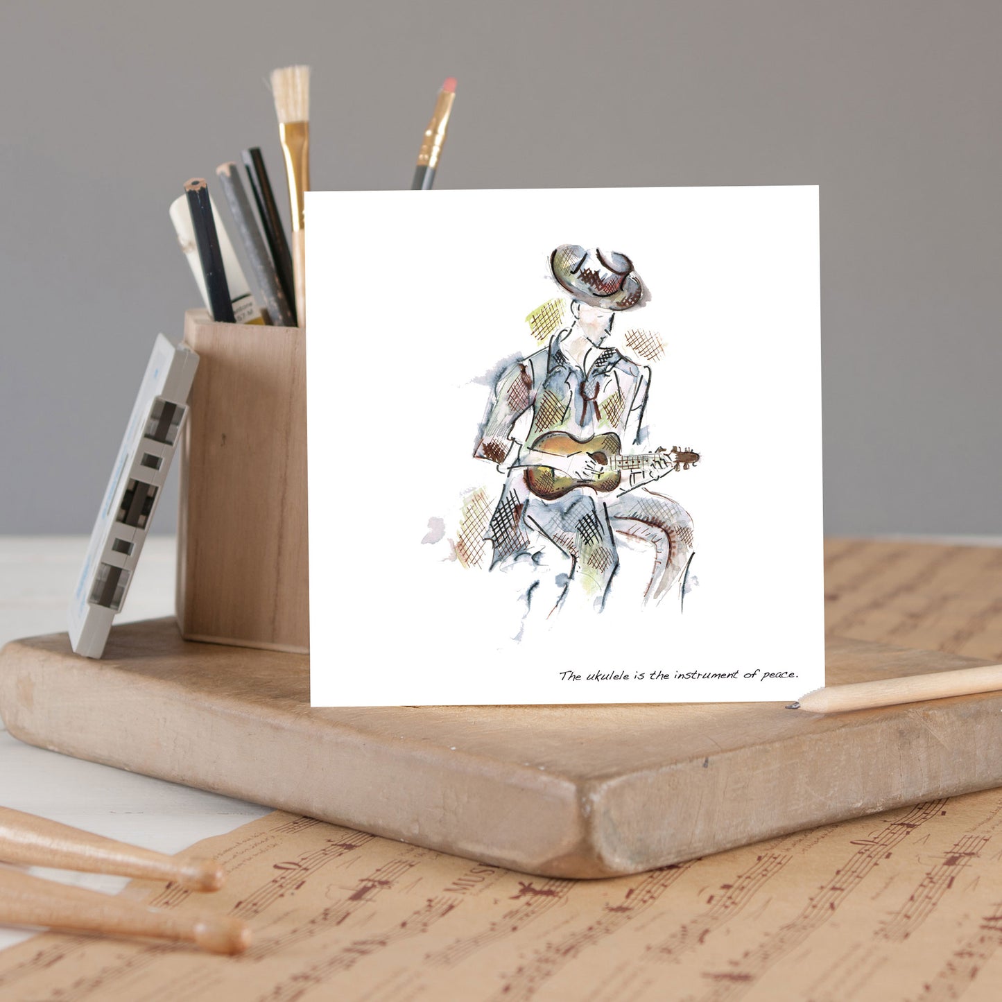 Ukulele Greetings Card - Pack of 6