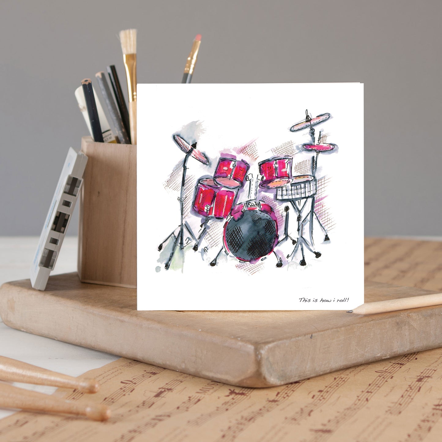 Drum Kit Greetings Card - Pack of 6