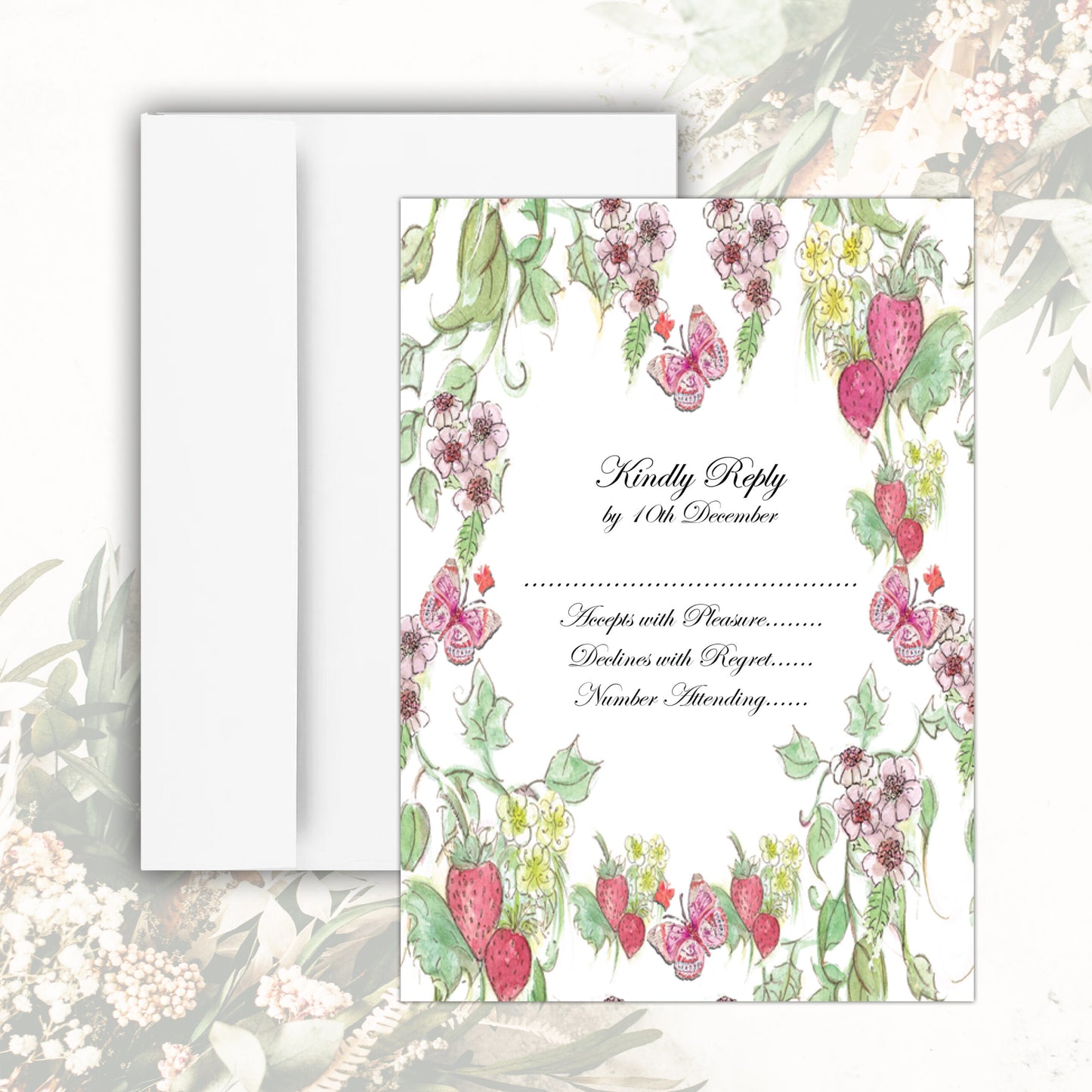 Strawberries RSVP Card (White)
