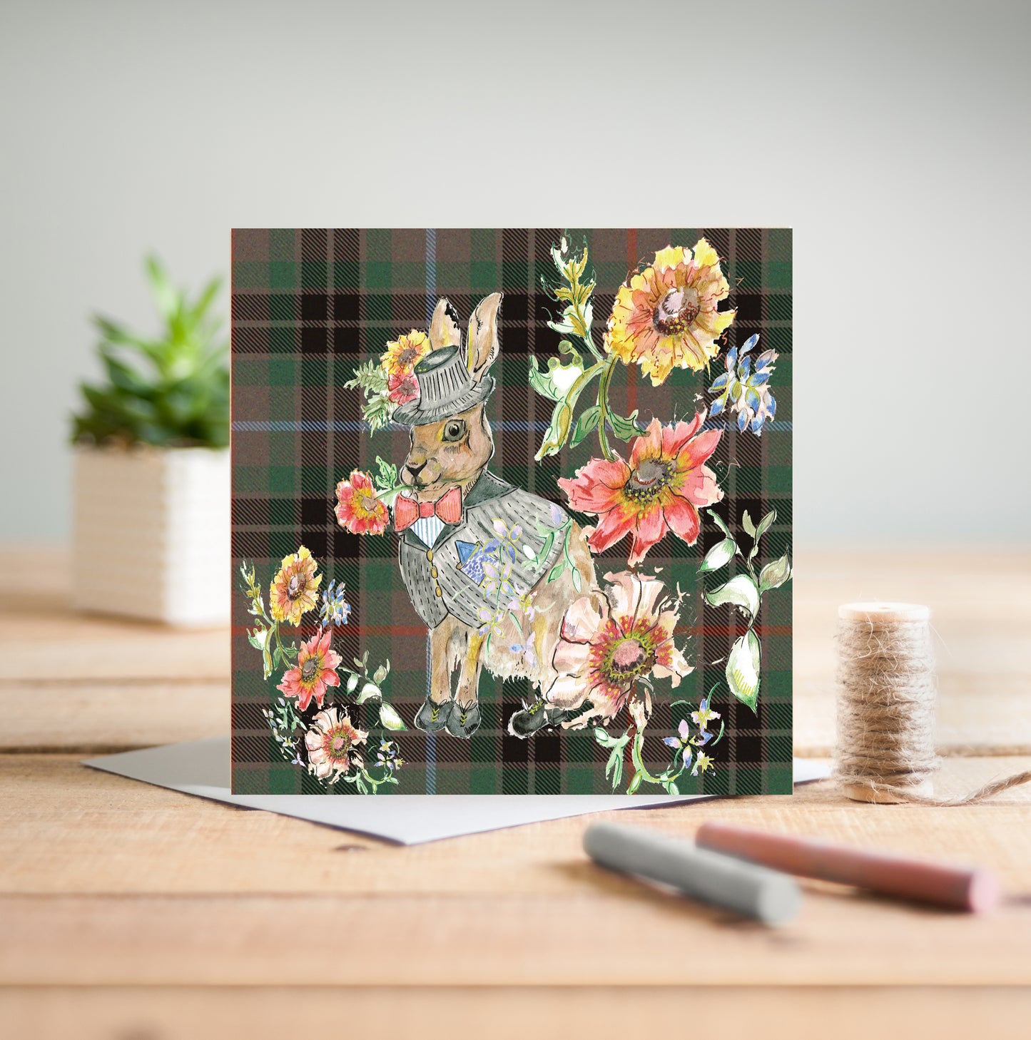 Tweed Hare Greetings Card - Pack of 6