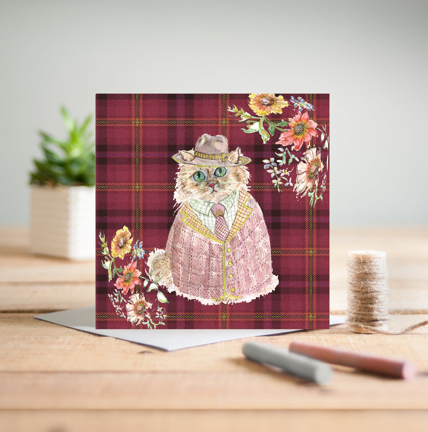 Tweed Cat Greetings Card - Pack of 6