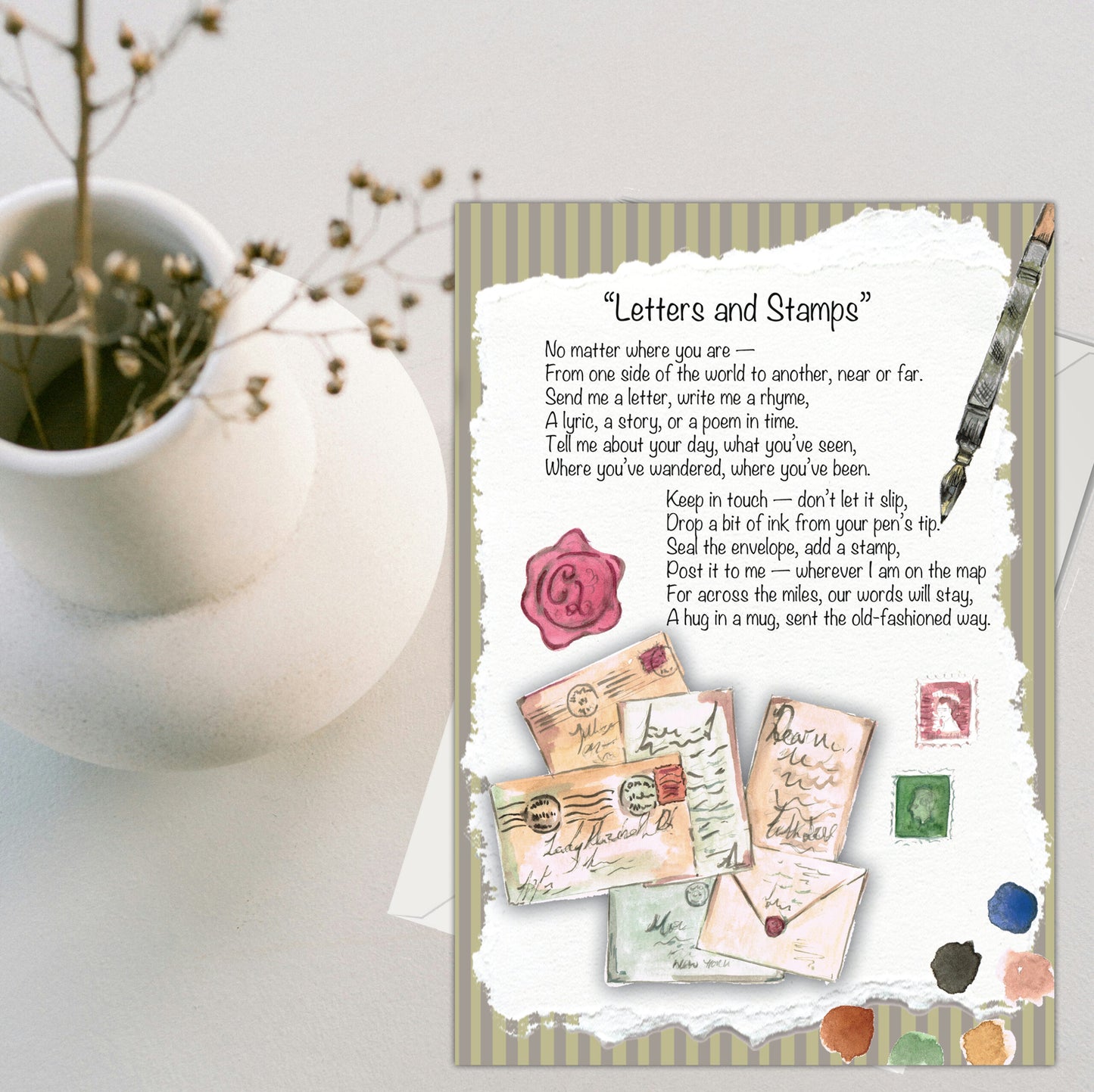 Letters and Stamps Greeting Card - Pack of 6