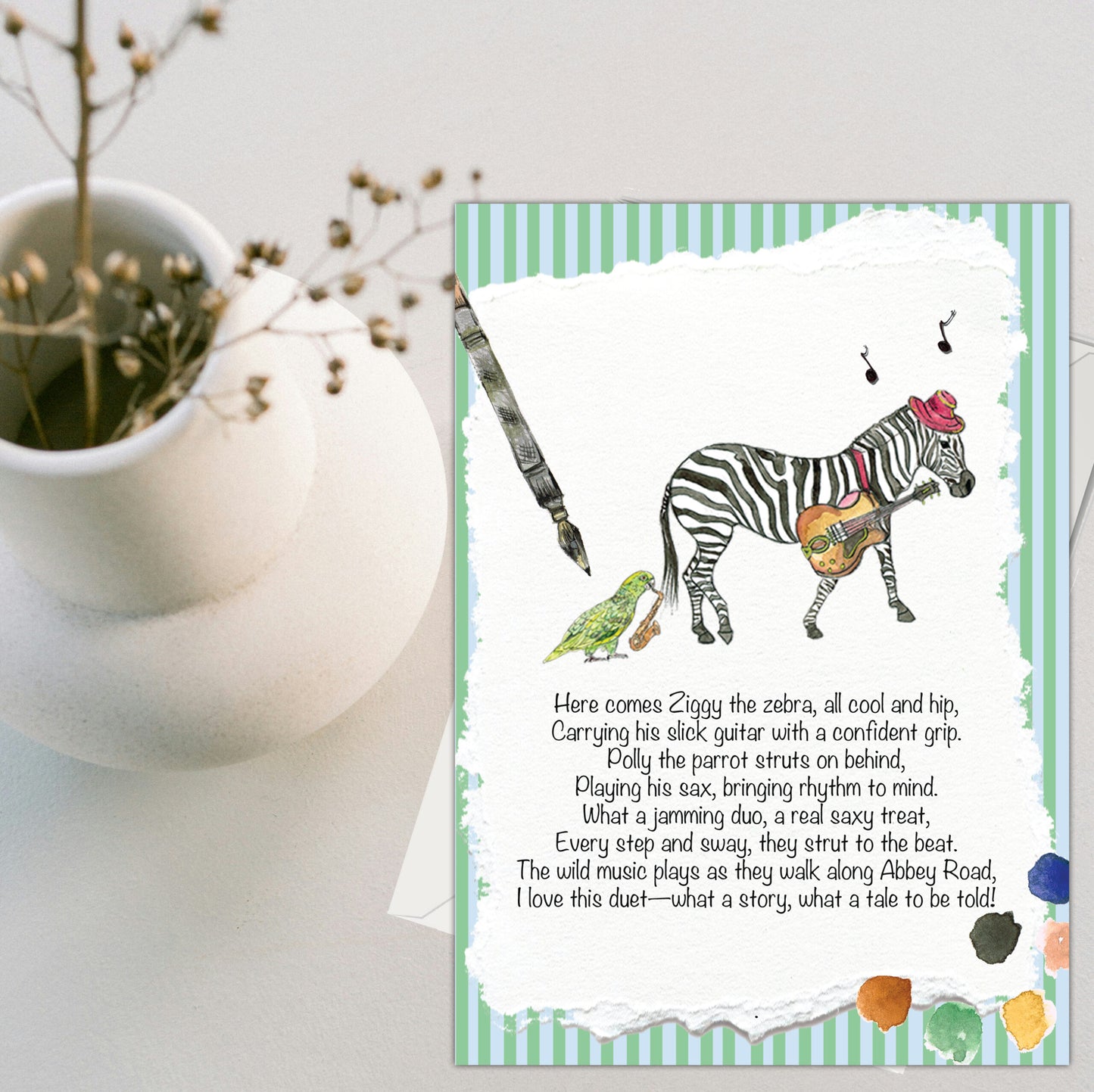 The Zebra and his Guitar Greeting Card - Pack of 6