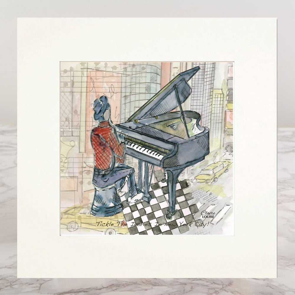 Tickle the Ivories In New York Mounted Print