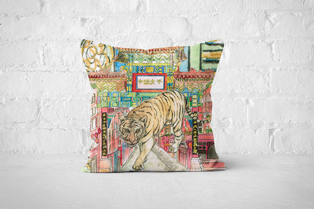 Tiger In The City Cushion
