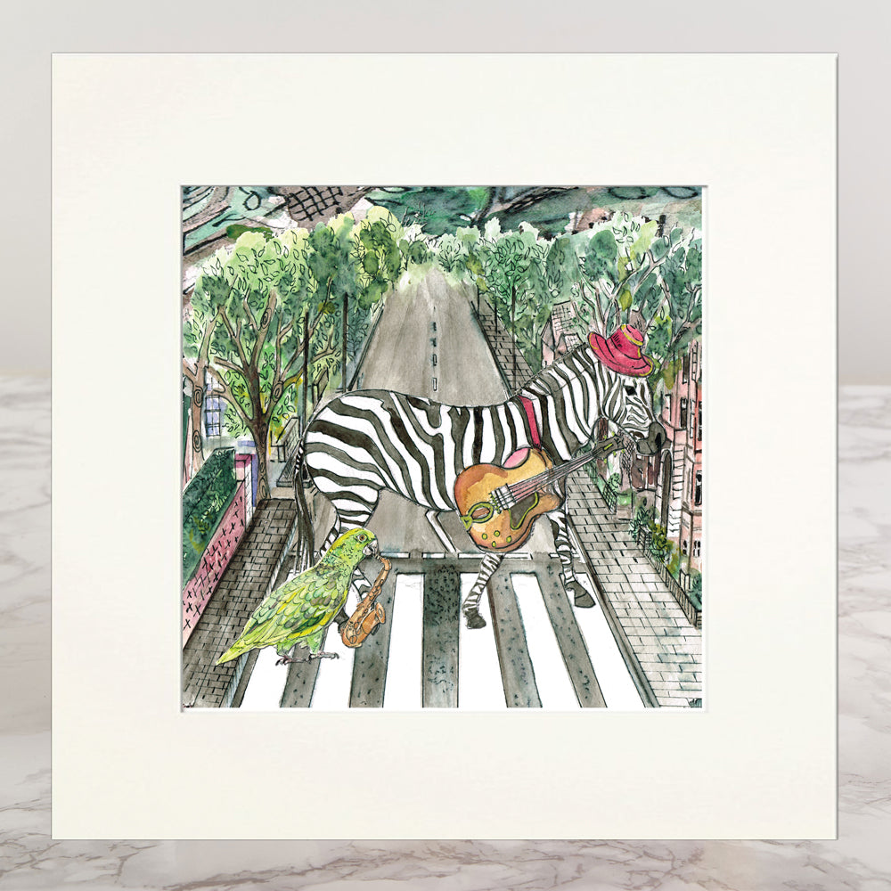 Zebra In The City Mounted Print