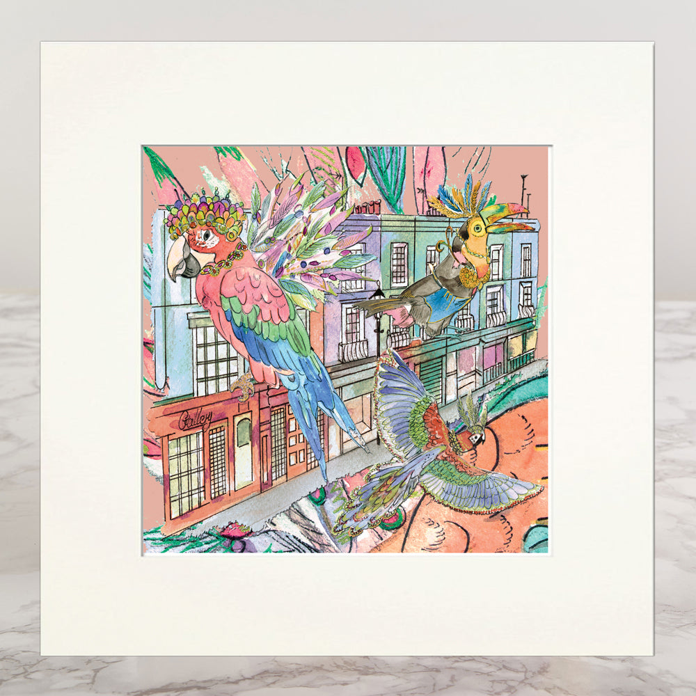 Parrots In The City Mounted Print