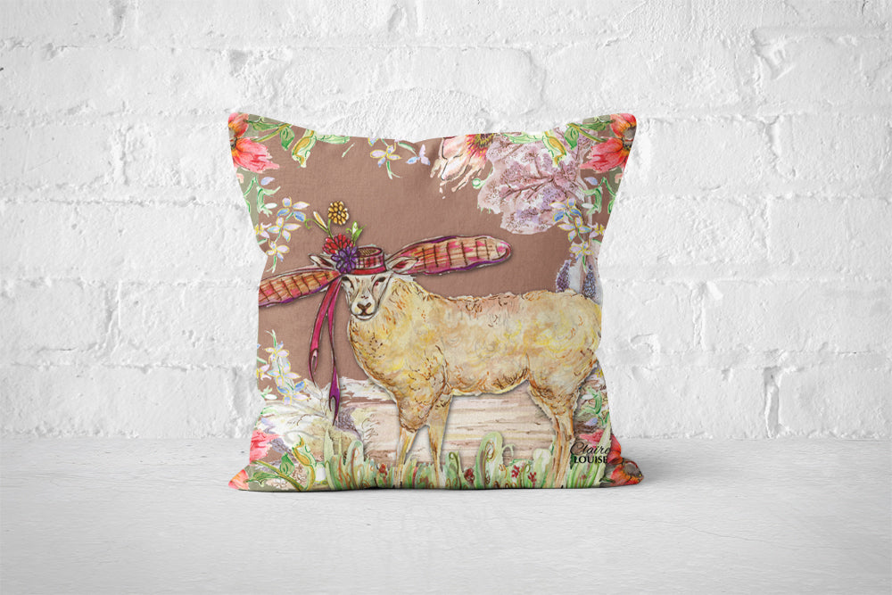 Whimsical Sheep Mocha Mousse Cushion